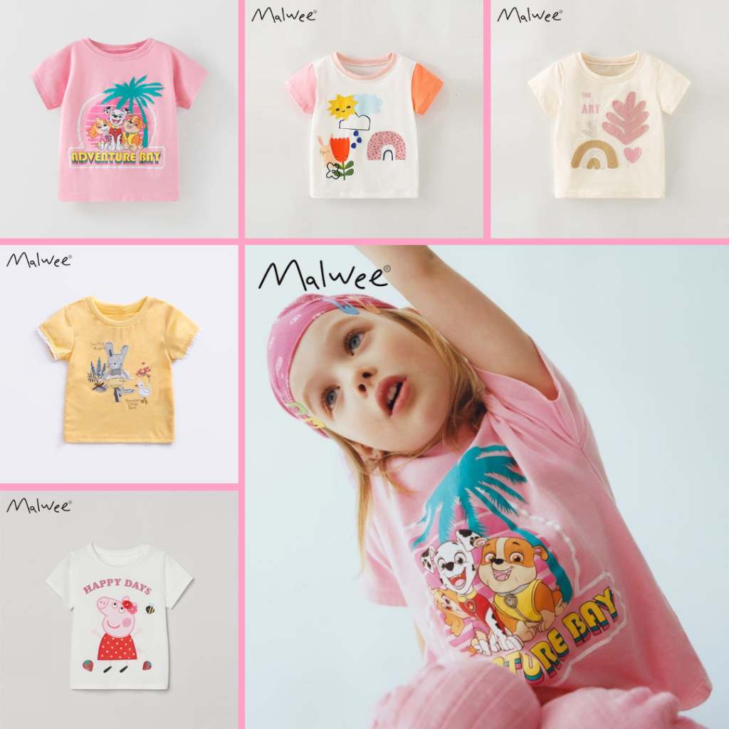 BST áo thun hè cotton Malwee họa tiết hoạt hình tươi sáng cho bé gái 2-7 tuổi - Little Maven Chính Hãng