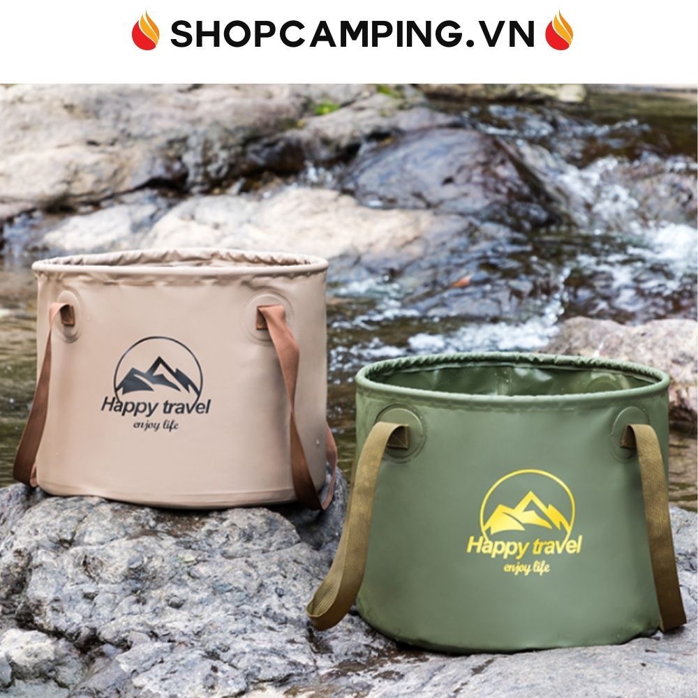 Xô đựng nước gấp gọn 10L HappyTravel, xô nước tròn xếp gọn du lịch, cắm trại dã ngoại - Camping VietNam