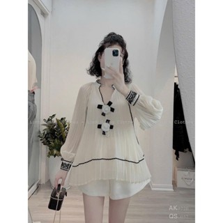 [TOP 5] Set đồ nữ form rộng áo tơ ánh kim dập ly đính bông kết hợp quần ngắn chất tapta cao cấp D070