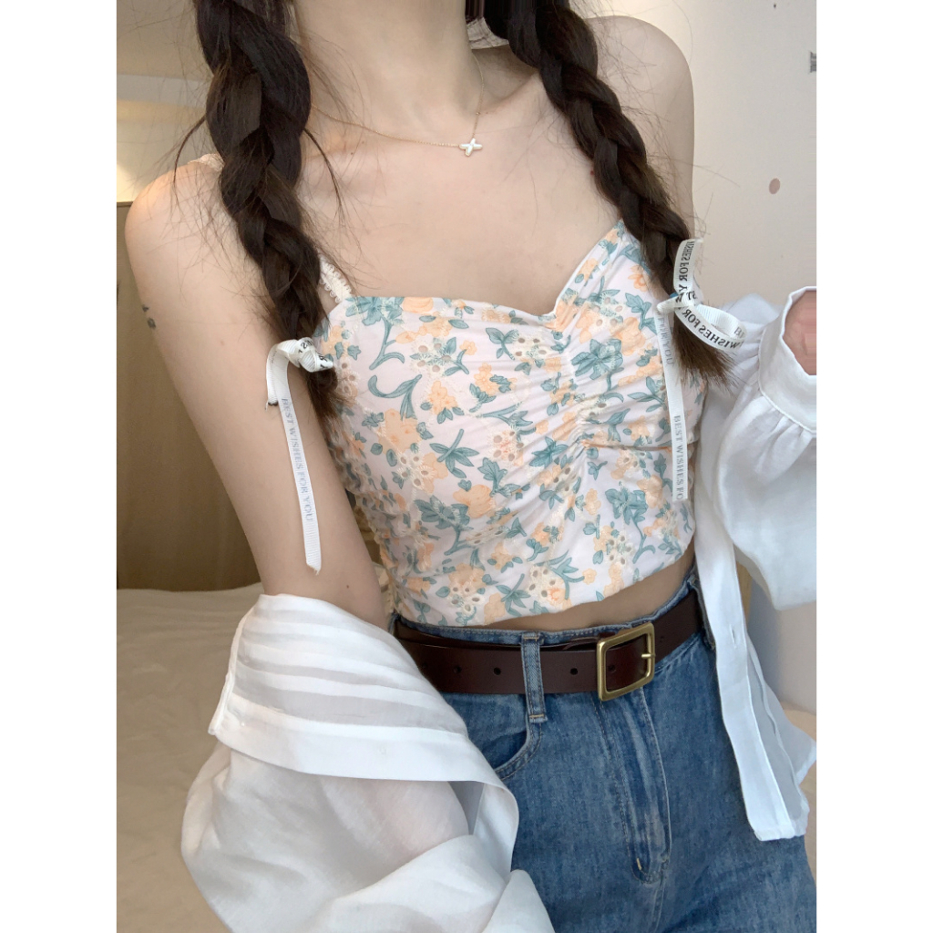 Áo Croptop 2 Dây Cúp Ngực Họa Tiết Hoa Nhí - Chuly