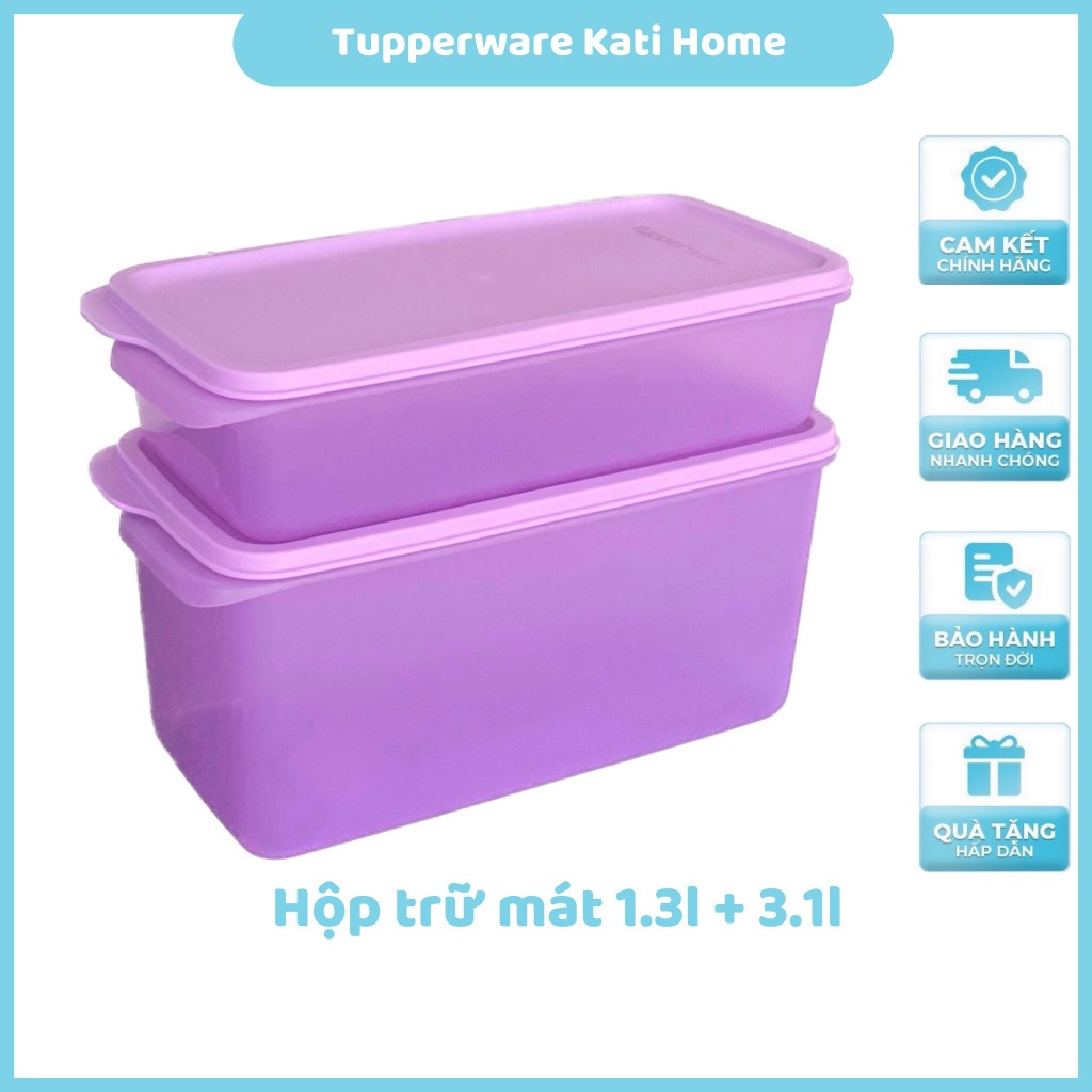 Hộp trữ mát tím Freshia Tupperware set 2 hộp 1.l + 3.1l  nhựa nguyên sinh an toàn, hộp tupperware