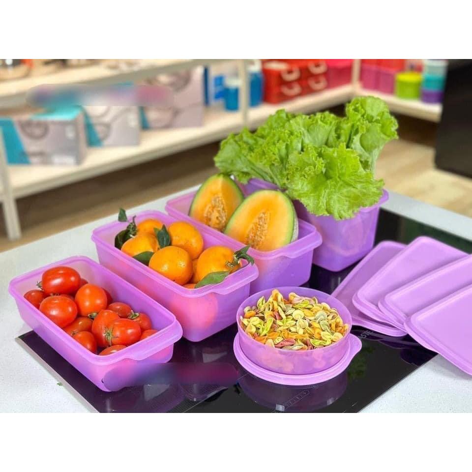 Hộp trữ mát tím Freshia Tupperware set 2 hộp 1.l + 3.1l  nhựa nguyên sinh an toàn, hộp tupperware