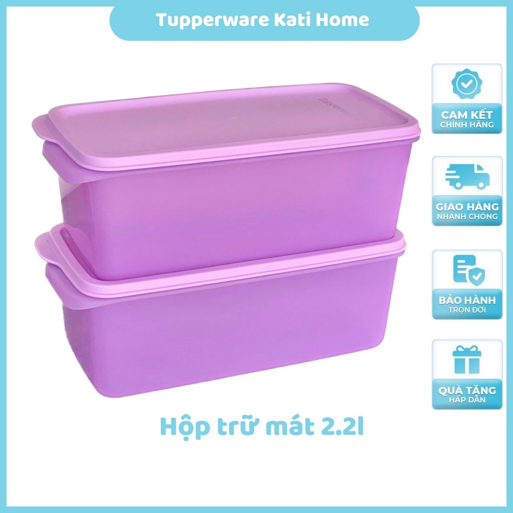 Hộp trữ mát tím Freshia Tupperware set 2 hộp 2.2l nhựa nguyên sinh an toàn, hộp tupperware