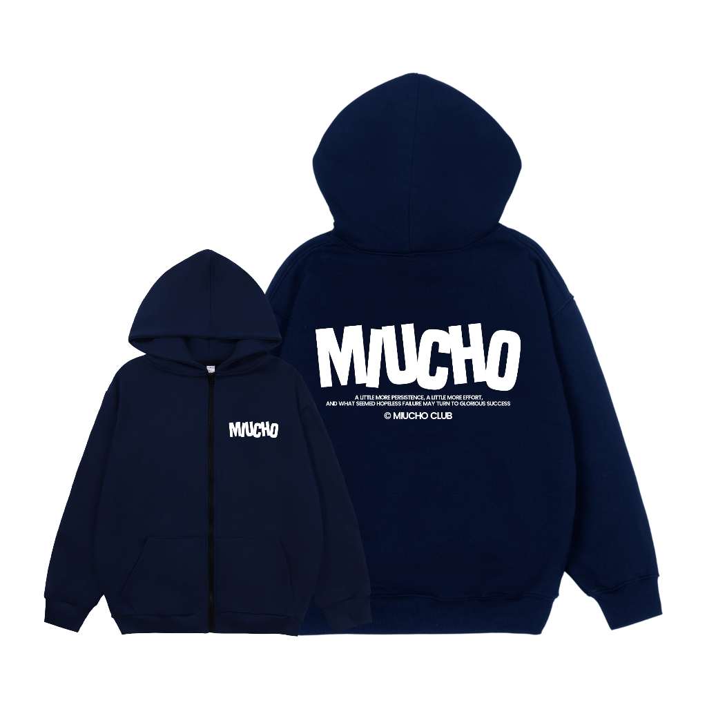 Áo hoodie zip nam form rộng HZD464 Miucho chân cua in typography