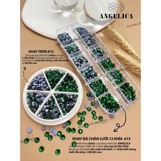 Đá chân lưới nail 12 khía màu xanh lá Green Zicon trang trí móng ANGELICA 615