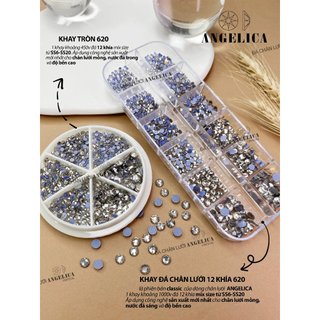 Đá chân lưới nail 12 khía màu đen thạch Black Diamond đính móng ANGELICA 620
