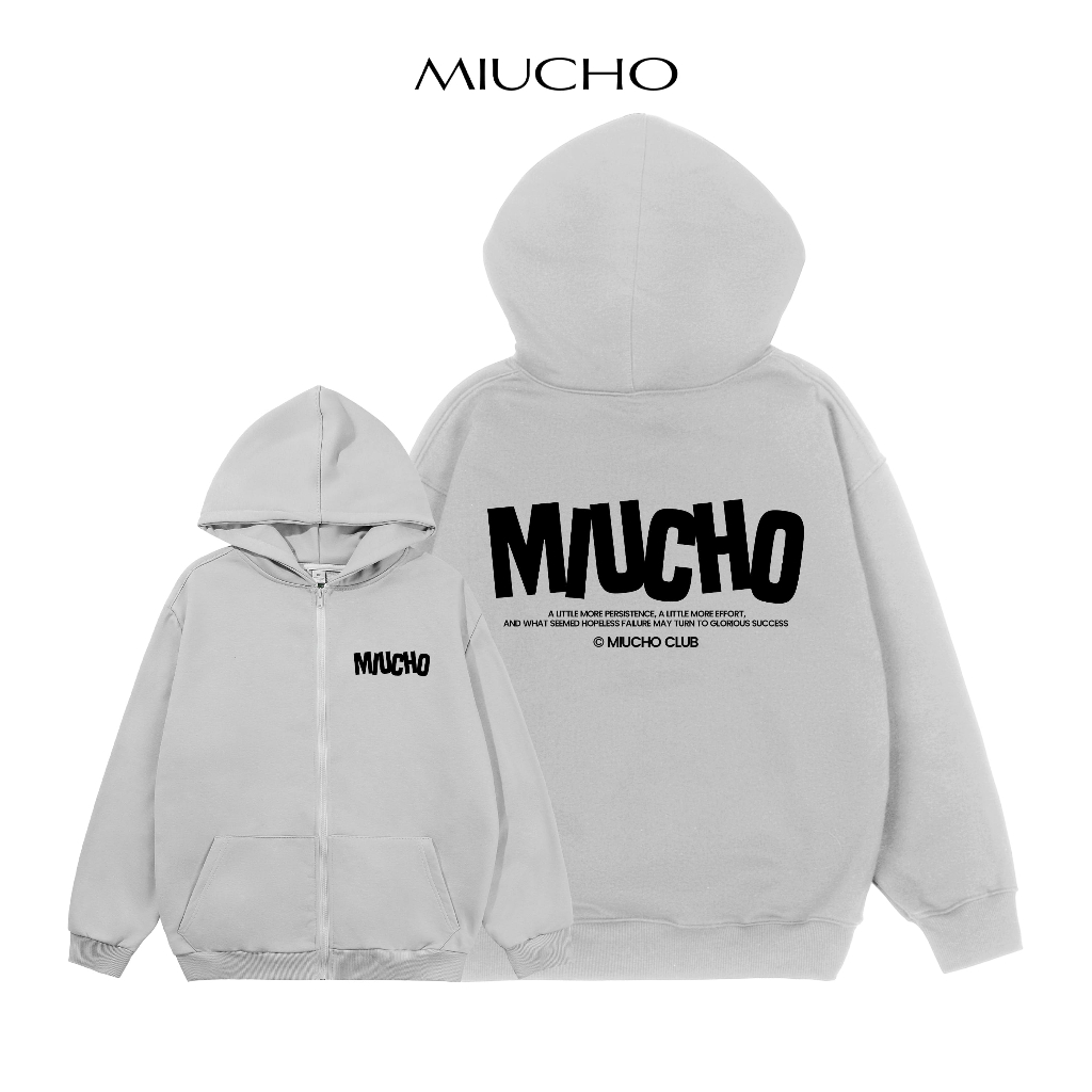 Áo hoodie zip nam form rộng HZD464 Miucho chân cua in typography
