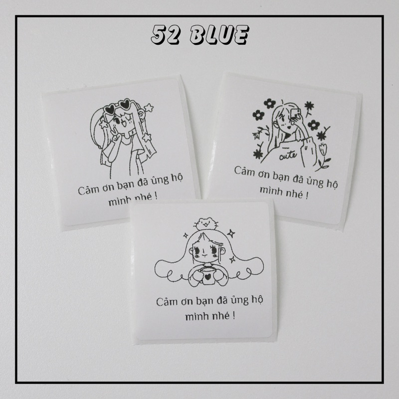 Set 50 tem cảm ơn có keo dán in sẵn,có in theo yêu cầu 52BLUE.