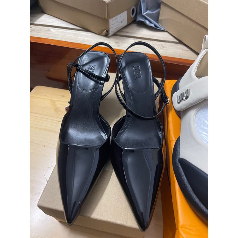 Giày zara trơn mũi nhọn gót muller đế 7cm 2 quai