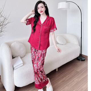 Bộ Đồ Ngủ Nữ NHISTORE Pijama Bộ Mặc Nhà Áo Tay Ngắn Quần Dài Lụa Satin 60kg
