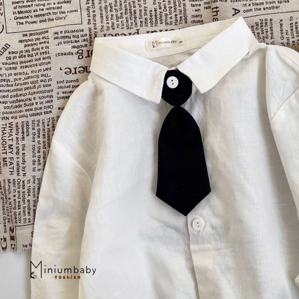 Áo sơ mi dài tay thu đông cổ tàu in gấu cho bé trai chất liệu cotton, bộ quần áo trẻ em miniumbabyfashion A1389