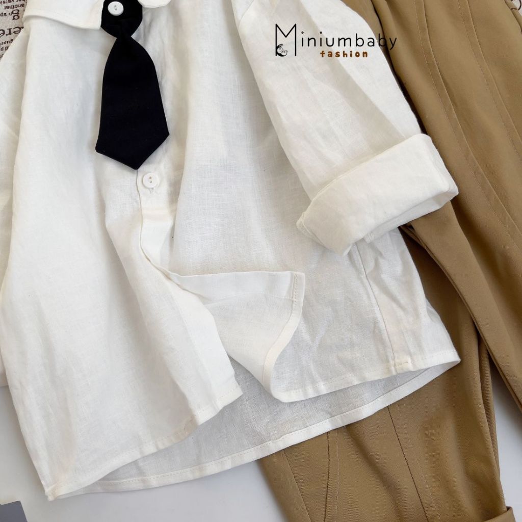 Áo sơ mi dài tay thu đông cổ tàu in gấu cho bé trai chất liệu cotton, bộ quần áo trẻ em miniumbabyfashion A1389