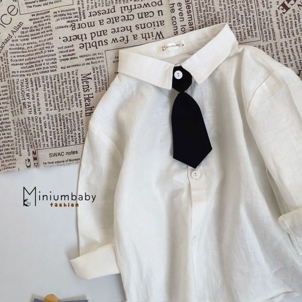 Áo sơ mi dài tay thu đông cổ tàu in gấu cho bé trai chất liệu cotton, bộ quần áo trẻ em miniumbabyfashion A1389