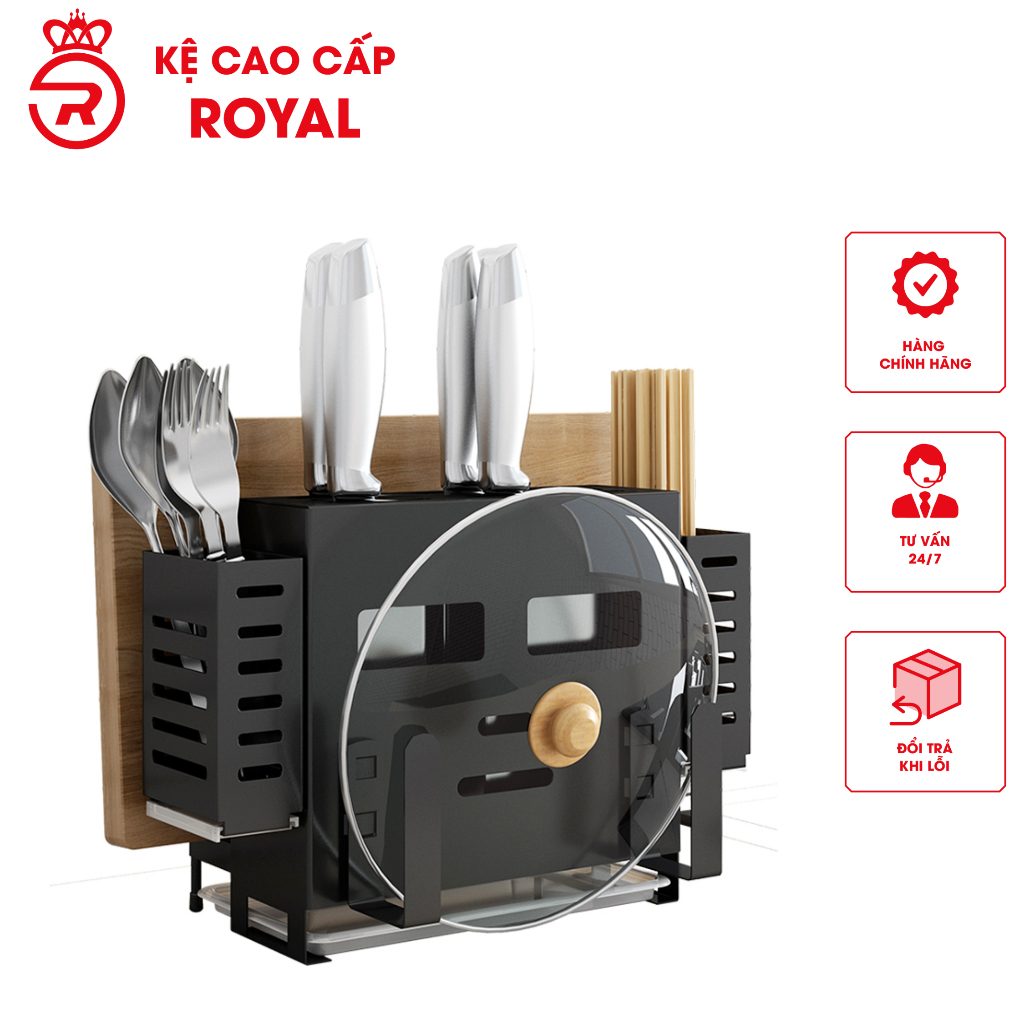 Kệ gài dao thớt đũa màu đen sơn tĩnh điện cao cấp tặng 4 móc treo kệ nhà bếp đa năng