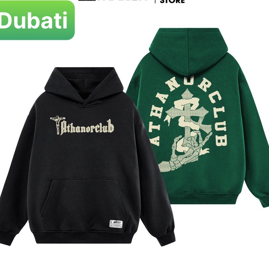 ÁO HOODOE NỈ BÔNG CÓ MŨ IN HỌA TIẾT CHƯ ATHANOR KÈM CÂY THÁNH GIÁ CỰC CHẤT PHONG CÁCH HOT TREND 2023 - DUBATI FASHION