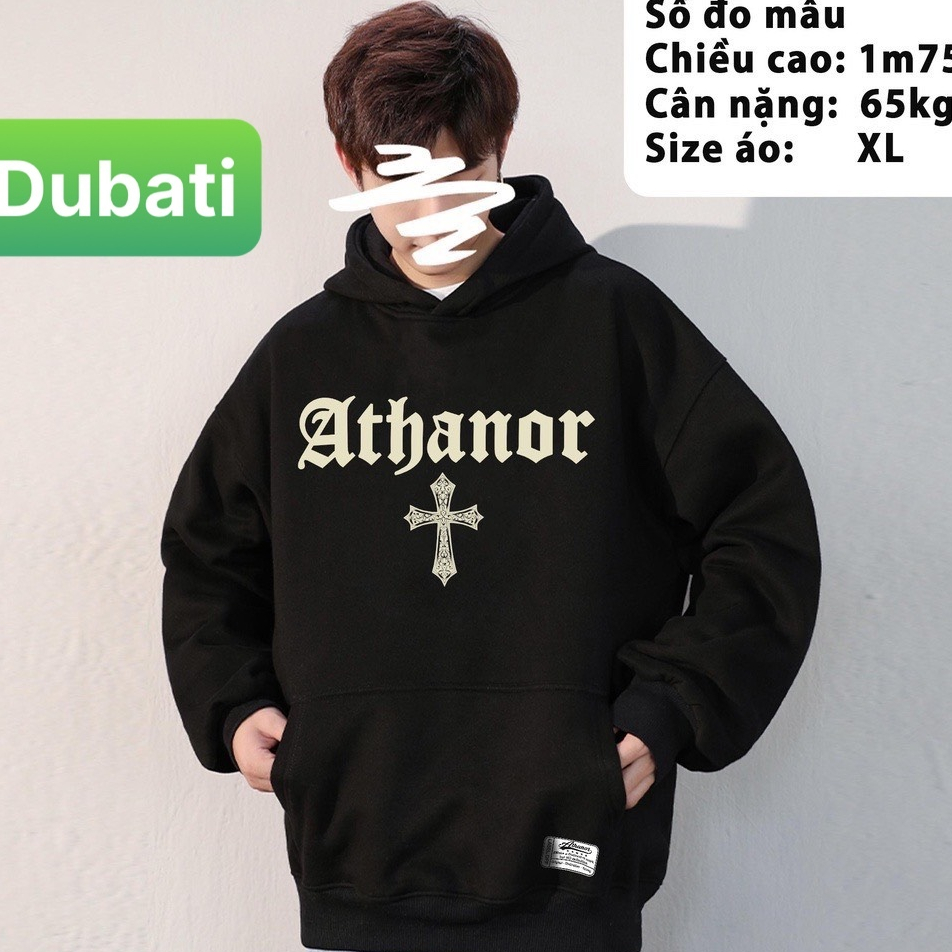 ÁO HOODOE NỈ BÔNG CÓ MŨ IN HỌA TIẾT CHƯ ATHANOR KÈM CÂY THÁNH GIÁ CỰC CHẤT PHONG CÁCH HOT TREND 2023 - DUBATI FASHION