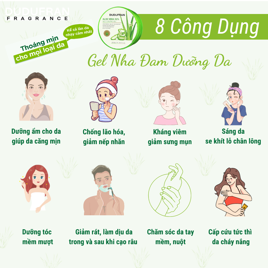 Gel nha đam, gel lô hội ALOE VERA kem dưỡng ẩm DUDUFRAN, phục hồi da, dưỡng ẩm da dầu mụn, da khô đa năng