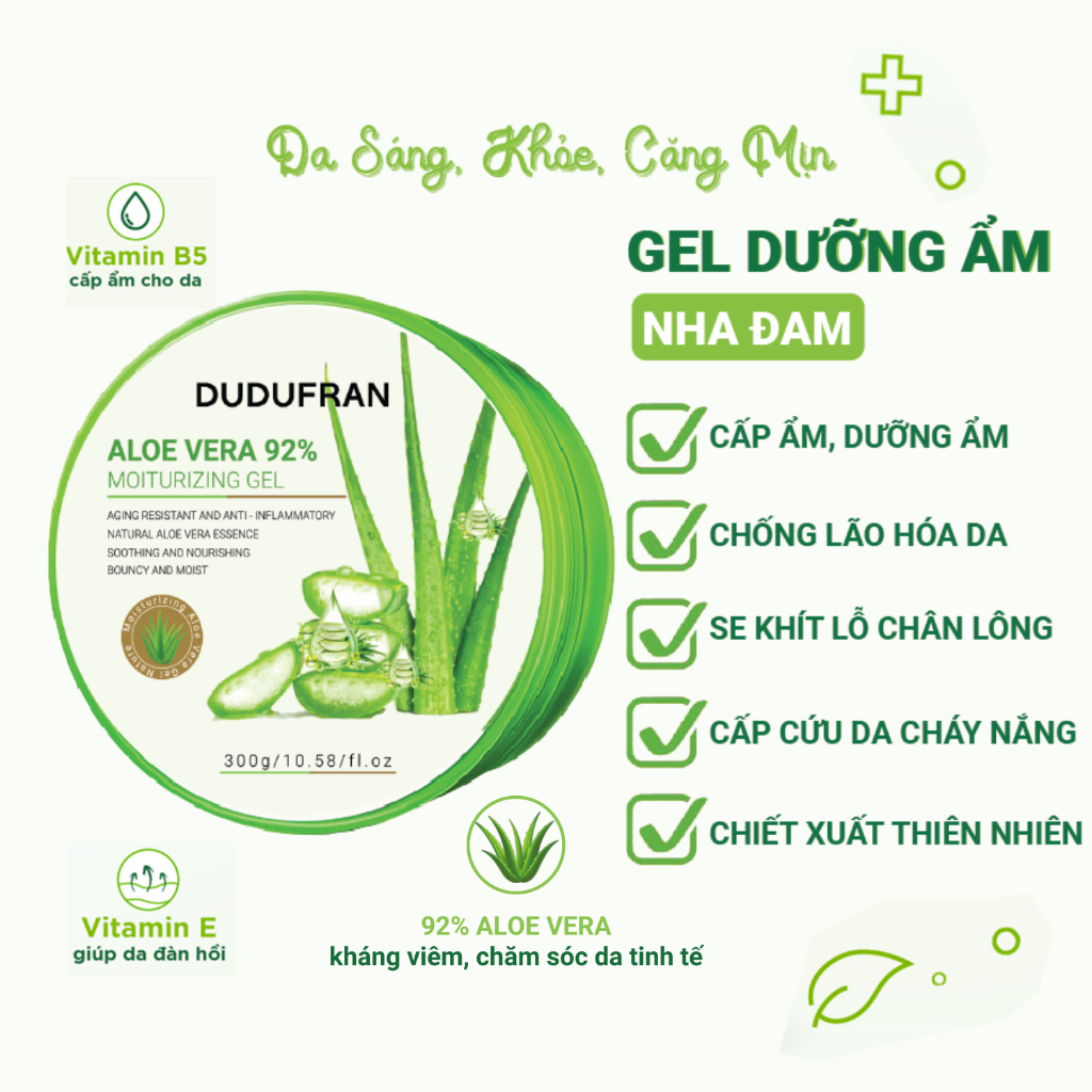 Gel nha đam, gel lô hội ALOE VERA kem dưỡng ẩm DUDUFRAN, phục hồi da, dưỡng ẩm da dầu mụn, da khô đa năng