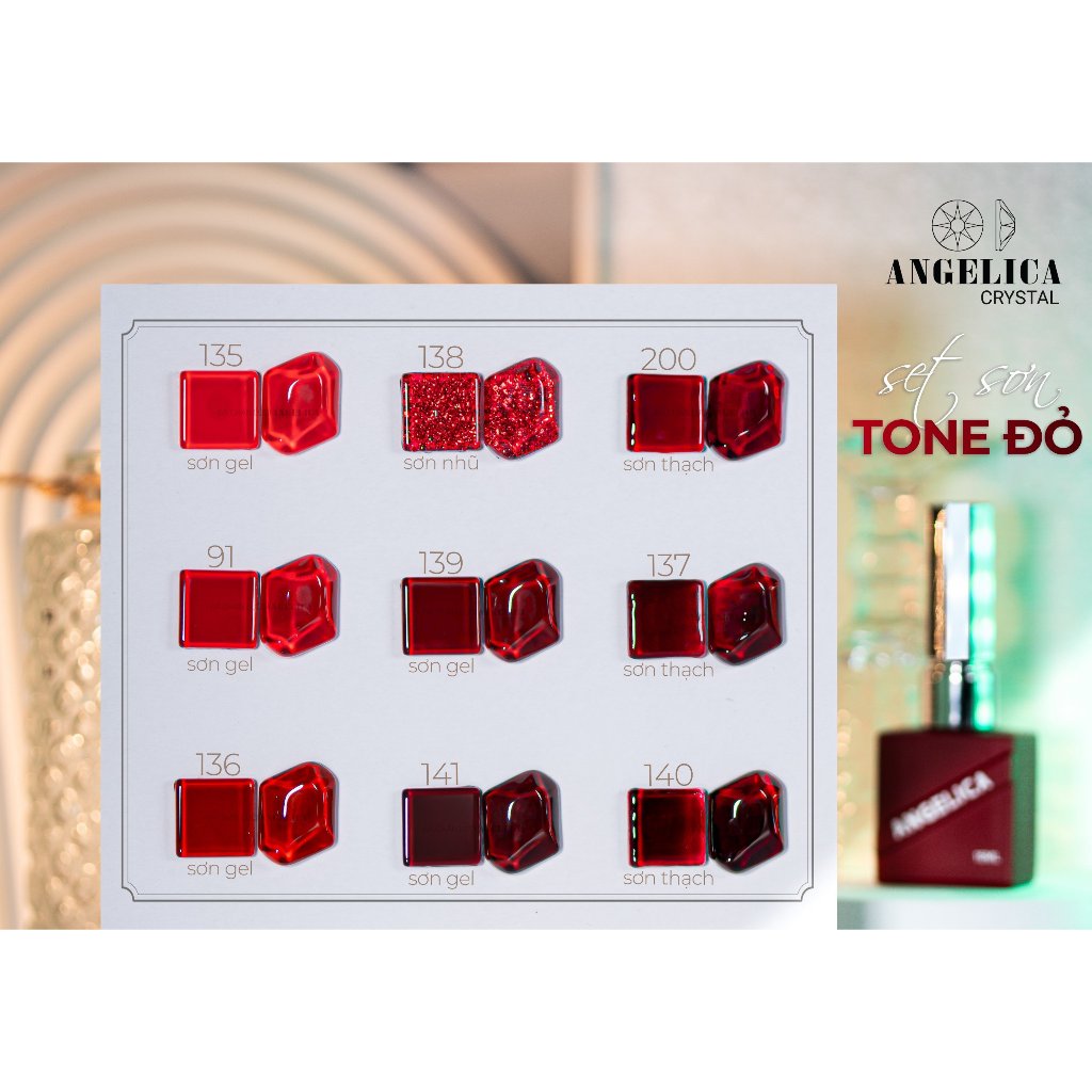 Sơn gel thạch đỏ, cam, hồng, nâu trà hổ phách trang trí móng ANGELICA SGA
