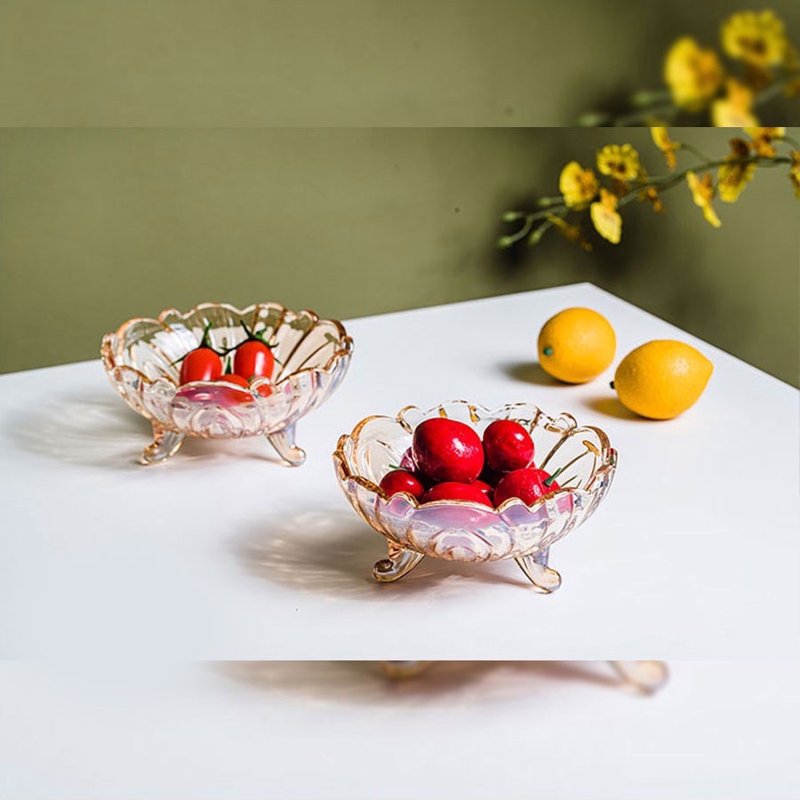 BÁT THỦY TINH 3 CHÂN VÀNG THẢ HOA ĐỰNG HOA QUẢ