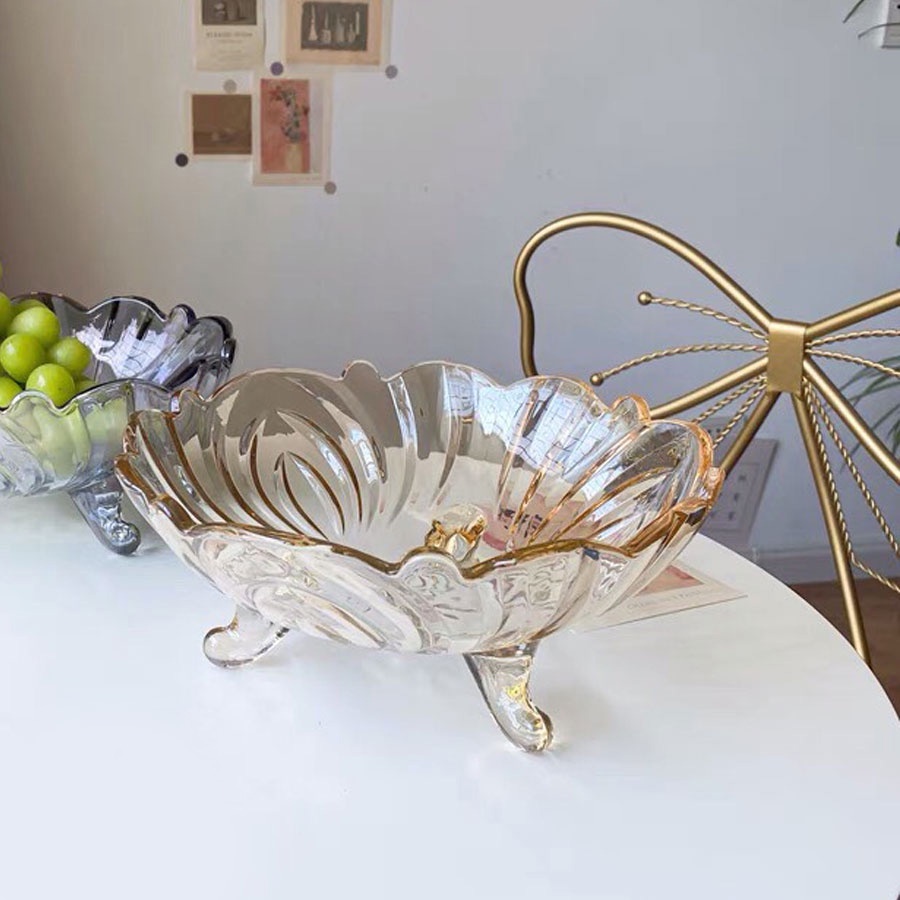 BÁT THỦY TINH 3 CHÂN VÀNG THẢ HOA ĐỰNG HOA QUẢ