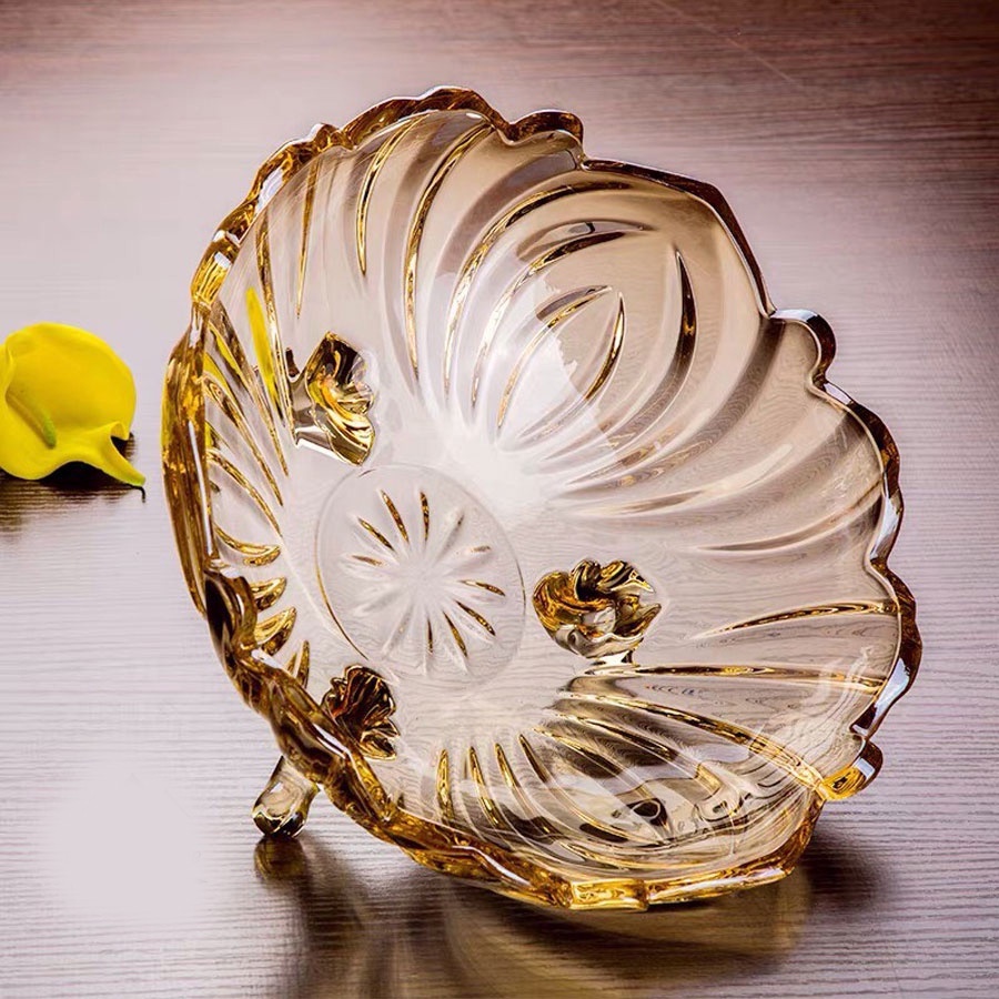 BÁT THỦY TINH 3 CHÂN VÀNG THẢ HOA ĐỰNG HOA QUẢ