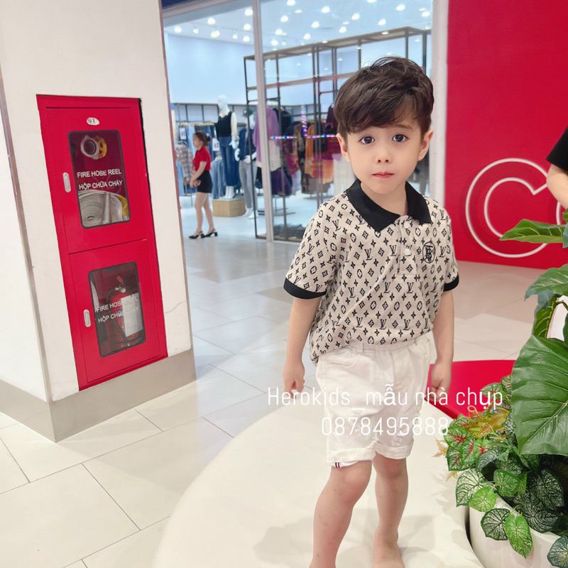 Ái Polo Cho Bé Trai Cổ Và Tay Điểm Màu Đen Họa Tiết Áo Nổi Bật Thêu Logo Phong Cách - Herokids