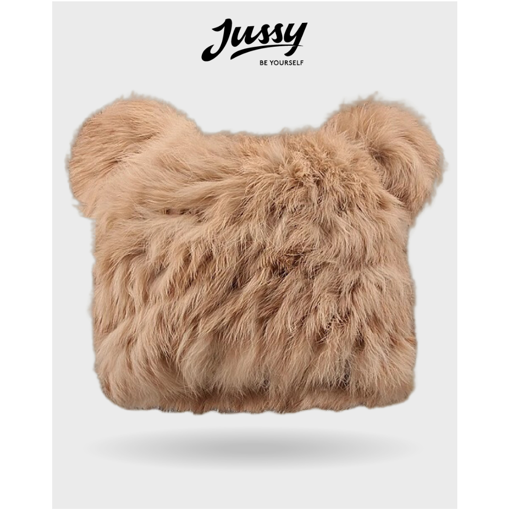 Mũ Len Lông Dài Mịn Có Tai Dễ Thương JML26 Jussy Official Mũ Beanie Len Trùm Đầu Giữ Ấm Chất Lông MỊn Dày Mịn