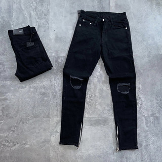 Quần bò đen nam trơn phối thêu khoá zip ống, quần jean nam đen phong cách hàn quốc cực đẹp