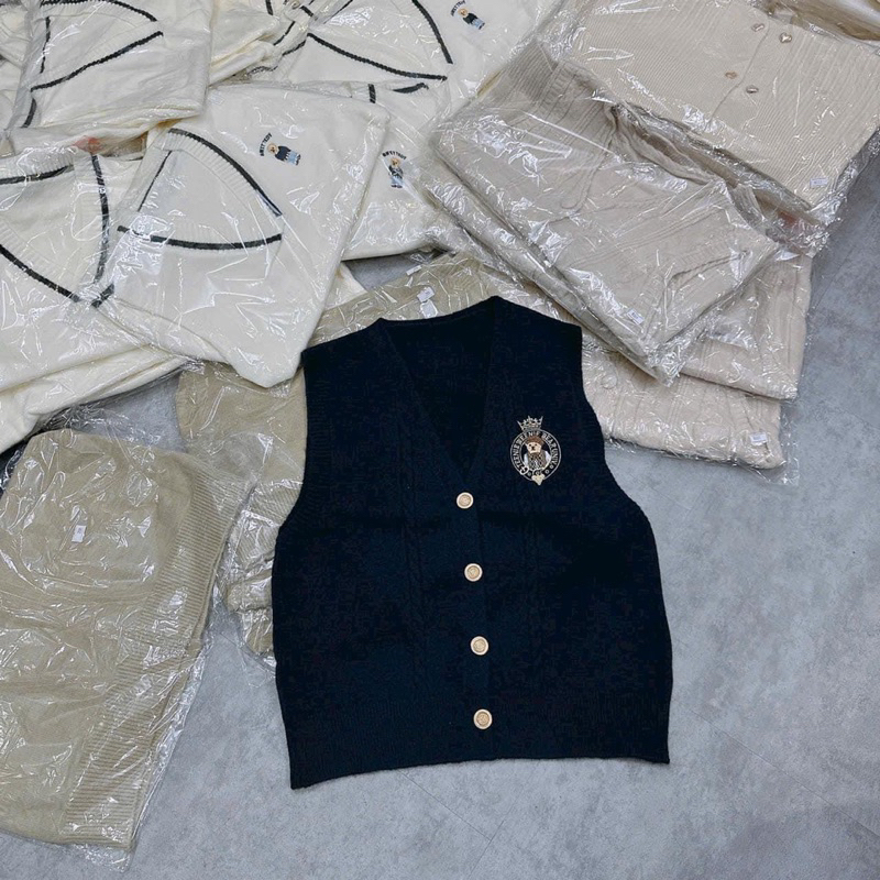 Áo Gile Gấu Teddy Len Co Giãn