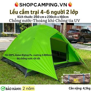 Lều cắm trại 2 lớp dành cho 4-6 người, lều du lịch, dã ngoại - Camping VietNam