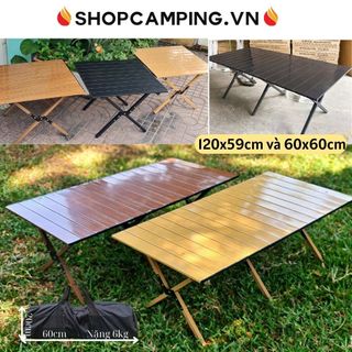 Bàn cuộn vân gỗ gấp gọn, bàn thép xếp gọn 60cm-120cm du lịch, cắm trại dã ngoại - Camping VietNam