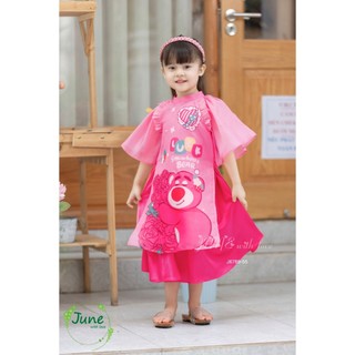  Áo dài tết cho bé gái mẫu Gấu dâu Lotso từ 12-35kg hàng thiết kế cao cấp