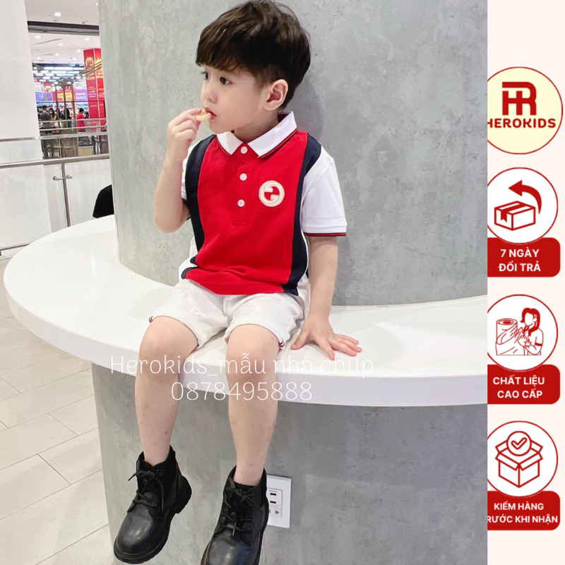 Áo polo cho bé phối màu logo thêu poli cá sấu cao cấp dày dặn thấm hút mồ hôi đi học đi chơi sang sịn___8274