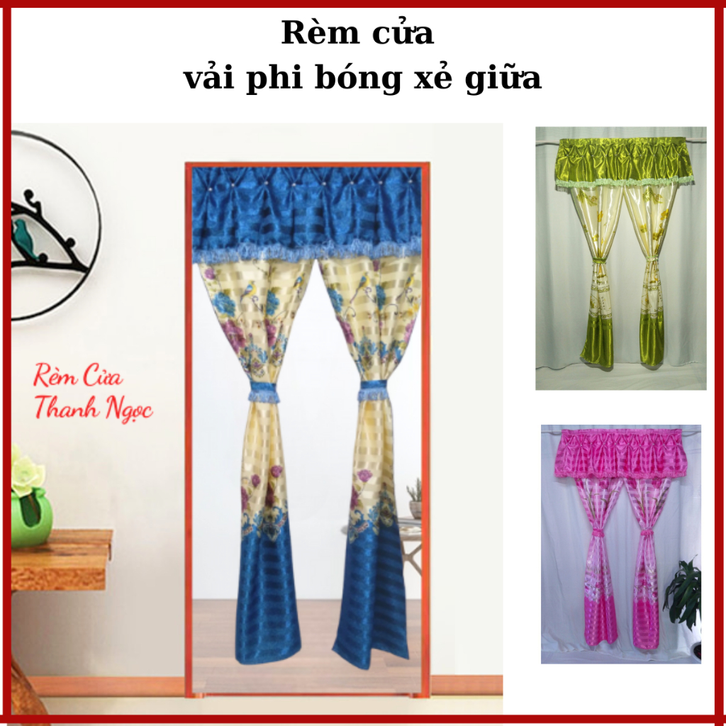Màn Cửa Thanh Ngọc Ngang 1m x cao 2m Vải Phi Bóng Hoa Văn Đẹp Bền Màu Xẻ Giữa