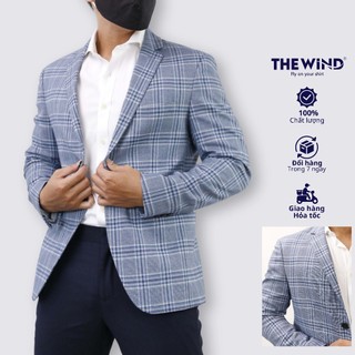 Áo blazer nam the wind sọc caro xanh áo vest công sở đẹp bs23001