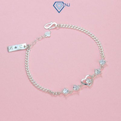 Lắc tay bạc nữ khắc tên hình trái tim đính đá sang trọng LTN0261 - Trang Sức TNJ