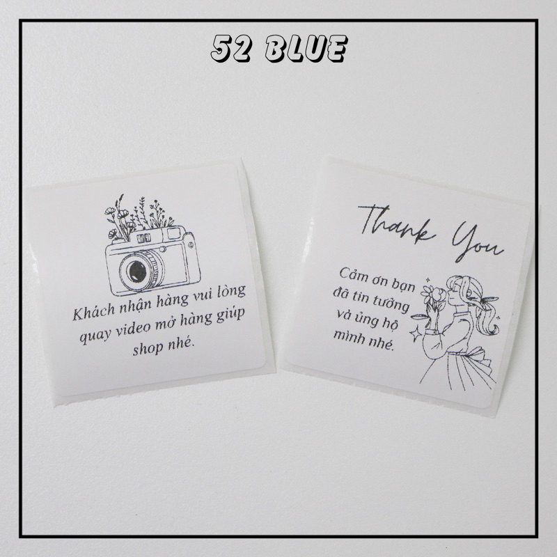 Set 50 tem " QUAY VIDEO UNBOX " có keo dán in sẵn, hoá đơn bán hàng, có in theo yêu cầu 52BLUE.