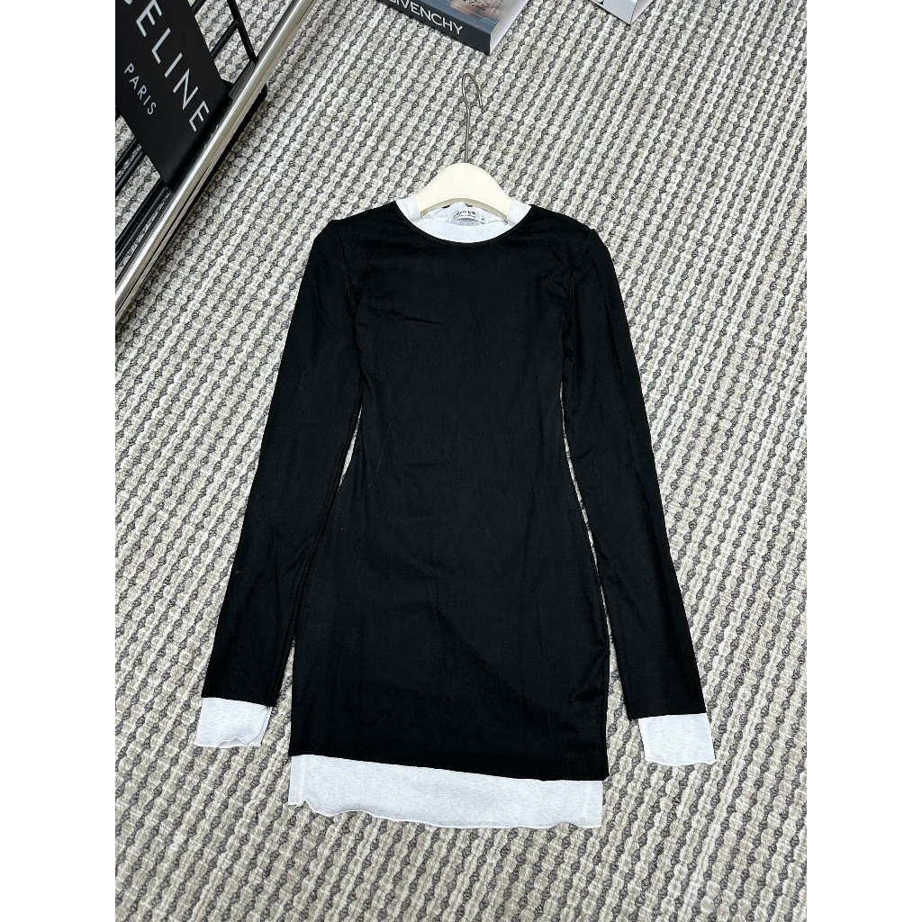 Váy body nữ dài tay tôn dáng mai phương bùi, hách dáng 2 lớp, váy thun body 2 lớp ôm eo mai phương bùi