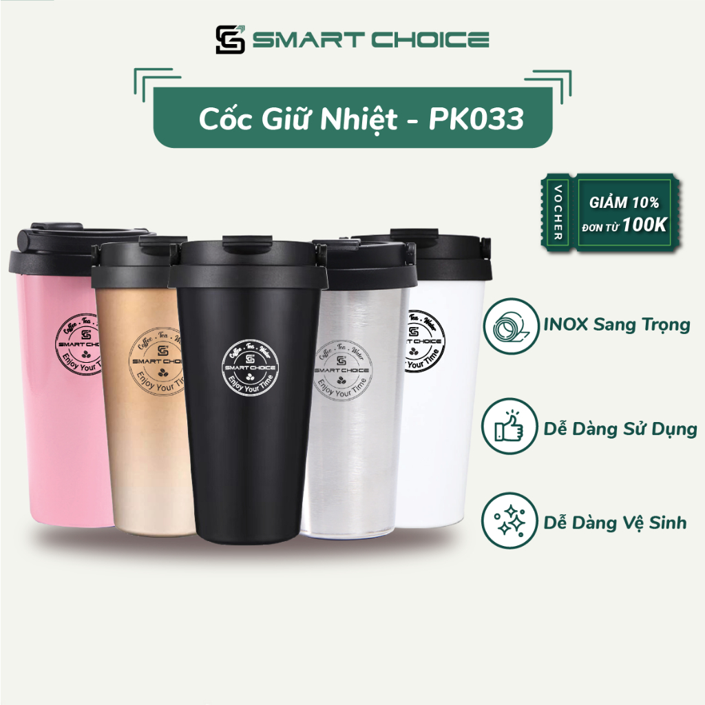 Ly Giữ Nhiệt Có Quai SmartChoice 500ml Bình Giữ Nhiệt Inox 304 An Toàn Sức Khỏe SCG-PK033