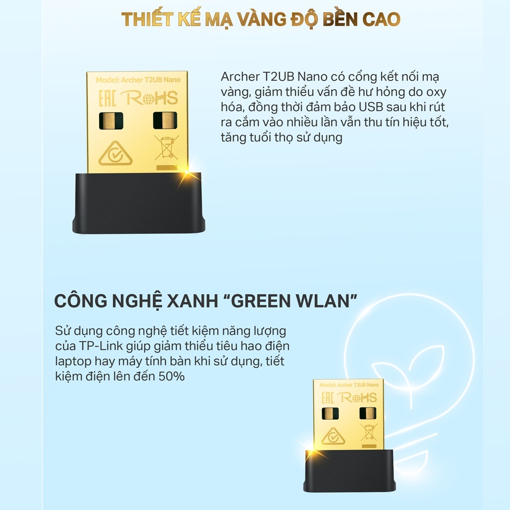 USB Wifi + Bluetooth TP-Link T2UB Nano AC600 Bluetooth 4.2 Dùng Cho PC hoặc Laptop - Hàng Chính Hãng BH 2 Năm