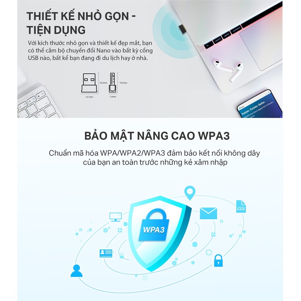 USB Wifi + Bluetooth TP-Link T2UB Nano AC600 Bluetooth 4.2 Dùng Cho PC hoặc Laptop - Hàng Chính Hãng BH 2 Năm