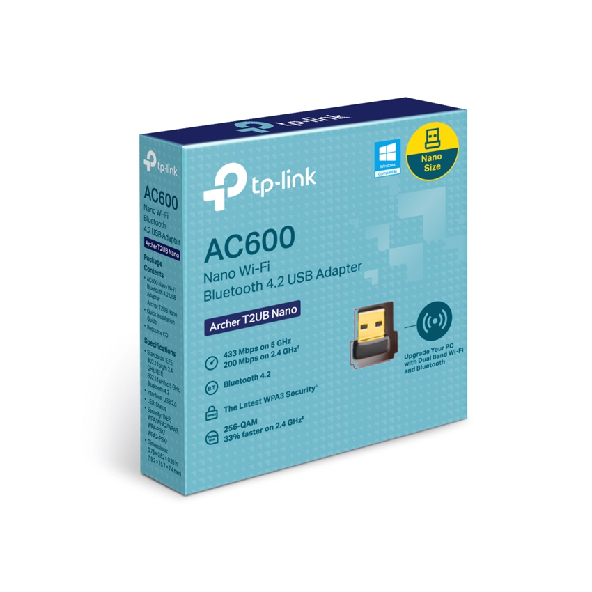 USB Wifi + Bluetooth TP-Link T2UB Nano AC600 Bluetooth 4.2 Dùng Cho PC hoặc Laptop - Hàng Chính Hãng BH 2 Năm