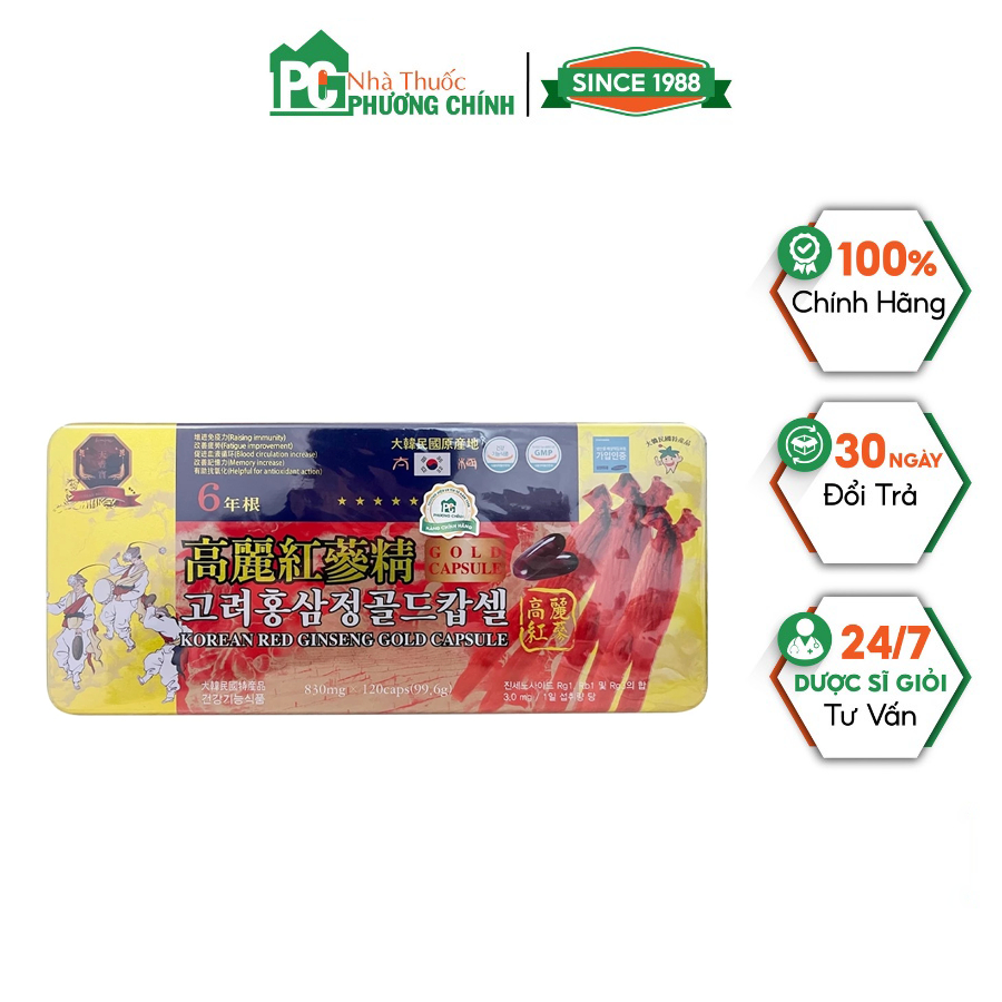 Korean Red Ginseng Gold Capsule 830mg - Hồng Sâm Linh Chi Nhung Hươu Hàn Quốc (Hộp 120 Viên)