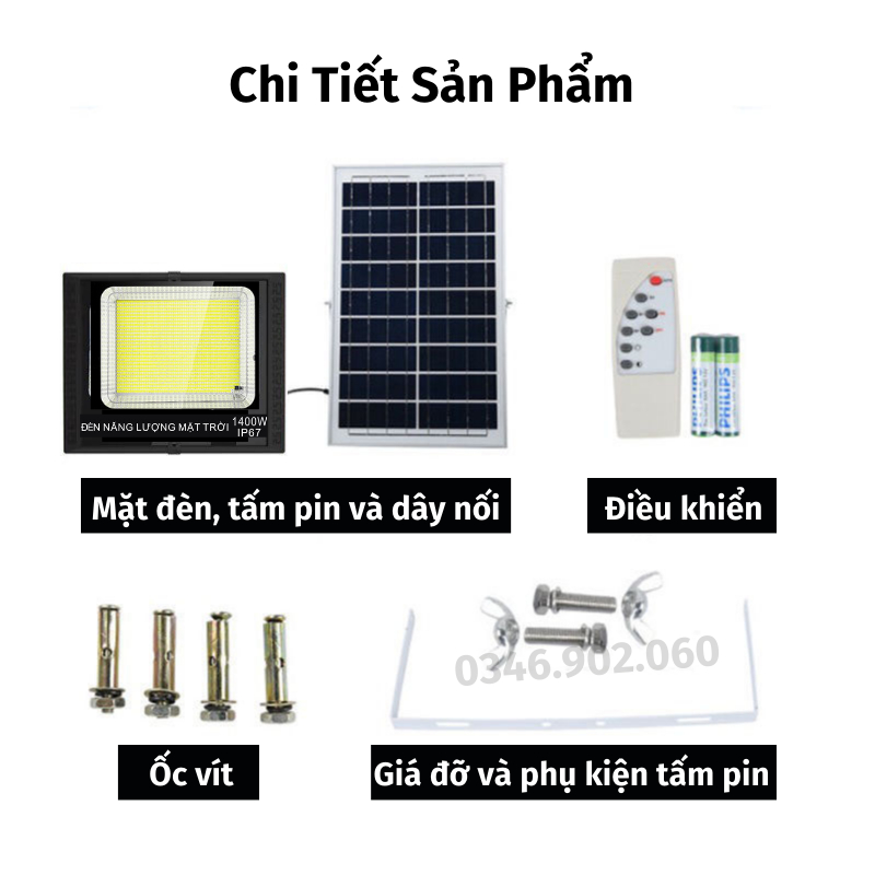 Đèn Năng Lượng Mặt Trời 1400W Nami Pha Led Siêu Sáng Chống Nước IP67