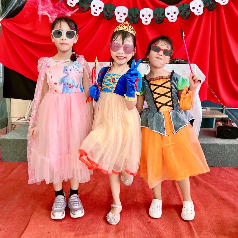 Váy Halloween Elsa cho bé hóa trang dự tiệc công chúa hàng thiết kế chất voan lụa cao cấp Tặng kèm áo choàng MamLa