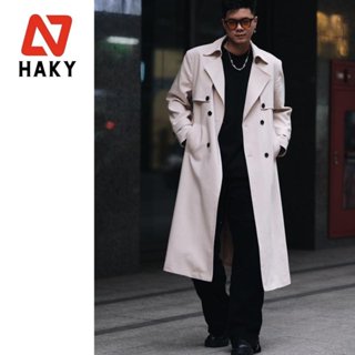 HK15 Áo Mangto Nam Nữ Kaki Dáng Dài HAKY, Áo Măng Tô trơn Chất liệu Kaki Cao Cấp 3 lớp có đệm vai 2 Màu Đen Be