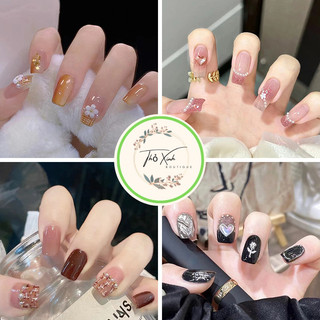 Móng tay giả đính đá kèm keo, hộp 24 móng kèm keo giá rẻ , móng tay ngắn đính đá
