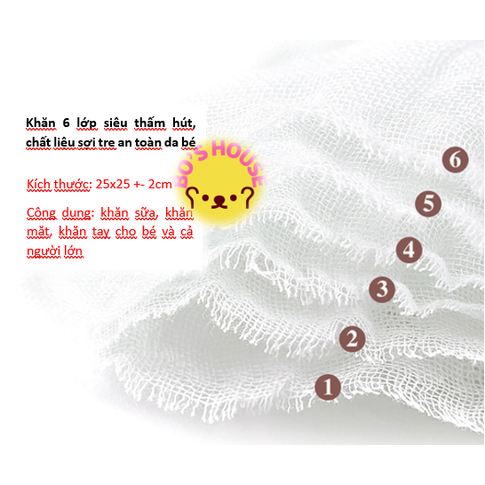 Khăn xô nhăn 6 lớp chất liệu sơi tre organic an toàn cho bé, khăn sữa, khăn mặt 25x25 cho bé chọn mẫu