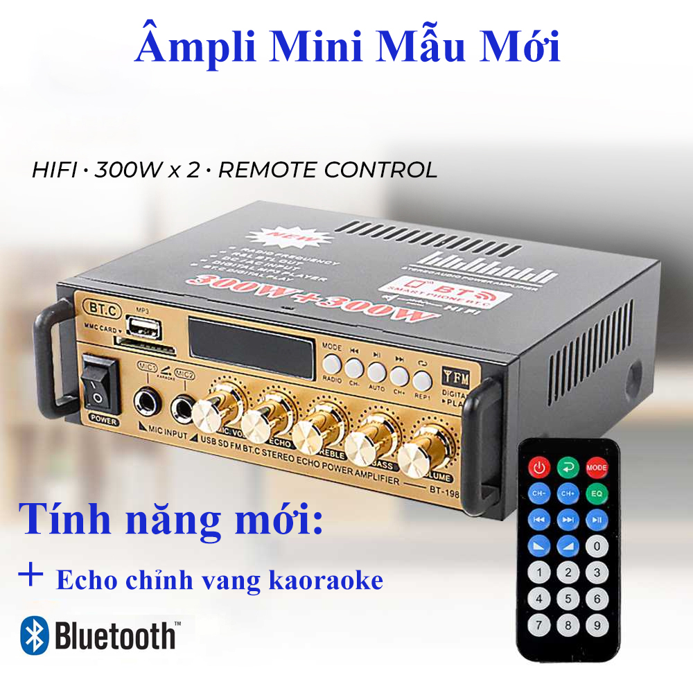 âm ly mini BT-198B-B,amply karaoke nghe nhạc,amply bluetooth 5.0,amply mini Công Suất Khủng Loa Bass 25 Âm Thanh Đỉnh